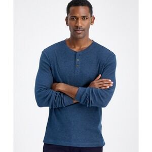 Club Room Henley Shirt Mens XL Blue Thermal Long Sleeve Button Waffle Knit NWT‎